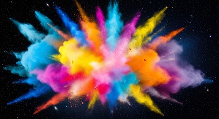 A Spectacular Visual Display of Exploding Vibrant Colors Set Against a Starry Night Backdrop