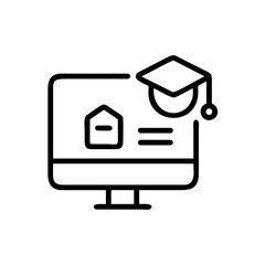 E-Learning Icon with Online Education Computer Book Graduation Cap