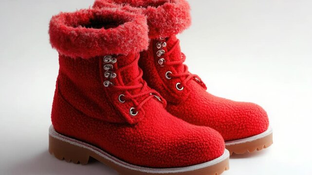 A close-up shot of a pair of red boots