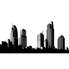 Black and white cityscape skyline silhouette vector illustration of urban buildings and modern architecture design