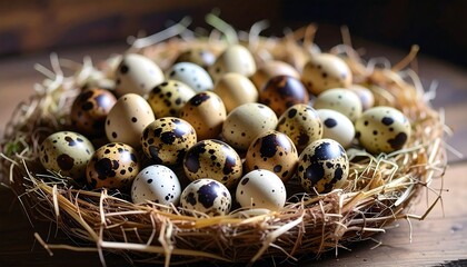 Obraz premium Quail eggs in a nest (1)