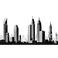 Fototapeta premium Cityscape skyline buildings architecture urban city silhouette skyscraper downtown illustration vector art drawing