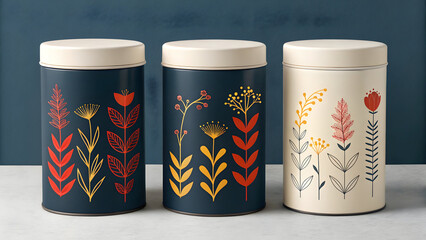 Modern decorative containers with plant motifs