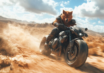 Wolf Rider in a Biker Jacket &ndash; Mythic Desert Adventure