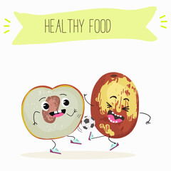 Jujube - exotic tropical fruit, Ziziphus jujuba, funny characters, hand drawn vector art.