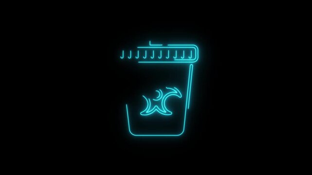 A neon light icon of a trash can with a biohazard symbol.