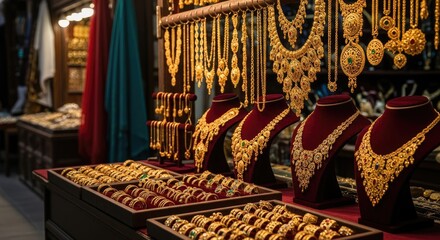 Fototapeta premium Golden Treasures A Glimpse into the World of Exquisite Gold Jewelry