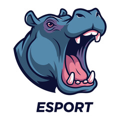 Hippopotamus Mascot: A vibrant illustration of a fierce hippopotamus mascot, its mouth wide open in a roar. Ready for action and excitement!