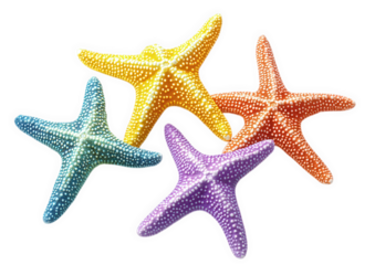 Group of colorful starfish isolated on transparent background
