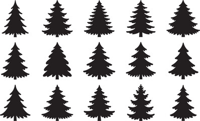 Christmas or Pine tree silhouette set collection vector illustration