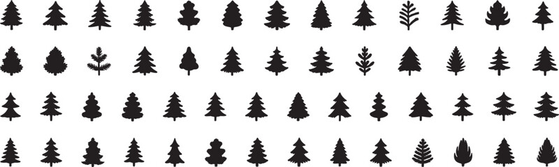 Christmas tree icon set. Vector illustration of pine silhouette