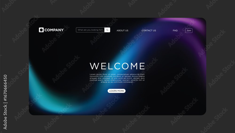 Poster modern welcome screen with gradient background and navigation for business website