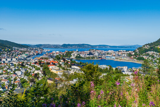 Panoramic view of Bergen from Mount  Ulriken, Norway