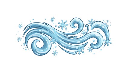 Naklejka premium Cute realistic cartoon of snowflakes swirling in the wind, dynamic motion, isolated on white background