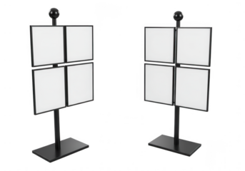 Two identical display stands with four blank white panels each isolated on transparent background