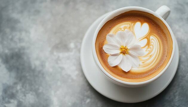 Artistic Latte Or Cappuccino Coffee With A Floral Design And Vintage Filter Effect. Enjoy A Cup Of Creativity. Add Some Beauty To Your Mornings.