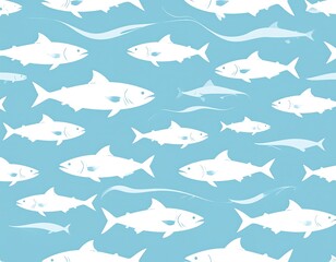 Seamless fish pattern on a light blue background