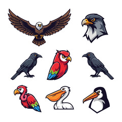 Fototapeta premium Exotic Bird Collection Illustration: A vibrant digital illustration showcasing an array of birds, featuring diverse species with intricate detail and vivid colors.