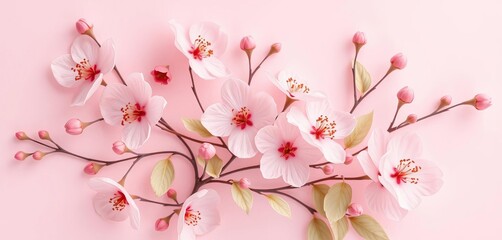 Abstract minimalist spring floral wallpaper Delicate blooms, leaves, pastel hues, elegant design,  pastel,  spring flowers