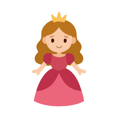 Fototapeta premium Cute princess in a pink dress with a crown, children's illustration on a white background