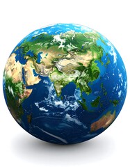 Detailed three-dimensional globe of Earth, showcasing continents, oceans, and atmospheric details.