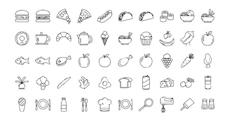 Food line art icon bundle illustration