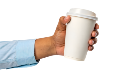 hand holding a cup of coffee isolated on transparent background