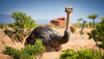 hilarious ostrich cartoon hiding from peril a zany illustration of avian camouflage