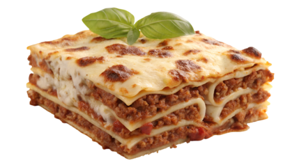  lasagna with basil leaf isolated on transparent background 