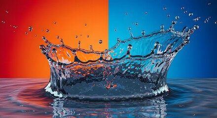 Abstract macro image of clean, flowing water splashing in a clear glass with tiny bubbles and refreshing blue light