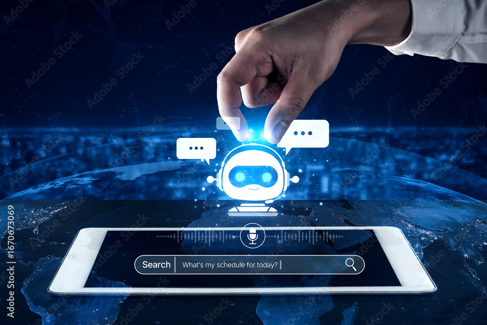 Aufkleber ai assistant with voice chat interface, combining smart chatbot, voice command, and ai-powered contr