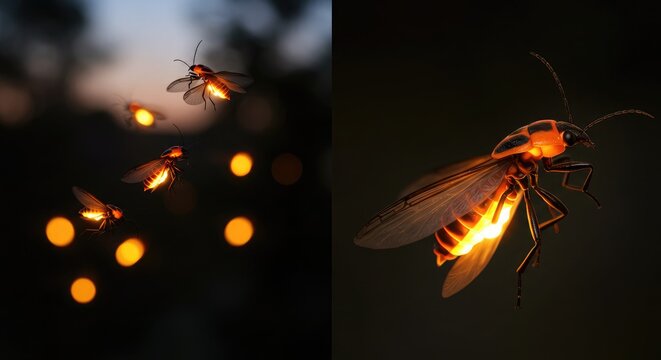 Fireflies glowing in the dark night firefly insect