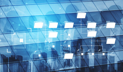 Digital file structure showing folder organization, file hierarchy, and document arrangement. File...