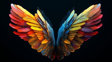 Obraz premium An image of a colorful wing. A black background with angel wings. Generative ai colors bright. A picture of a vibrant wing lifestyle.