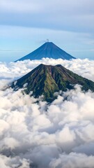 Volcanic peaks above a sea of clouds