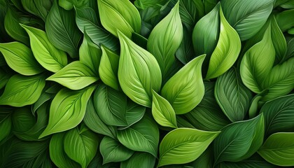 lush green leaves with intricate textures bask in soft light creating a vibrant and serene natural scene