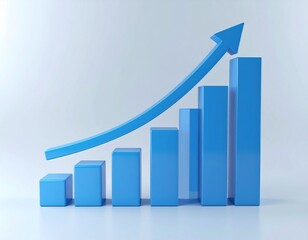 Blue Bar Chart with an Upward-Trending Arrow on white background 