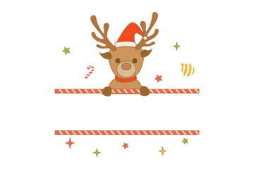 Cute Reindeer Christmas Split Monogram. Cartoon animal character name frame template for holiday © Digital