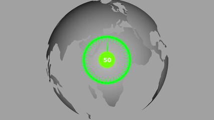 clock shows current time on rotating globe, time zones on planet earth based on location, infinite loop animation 3D globe with clock interface rotating hands filling ring and showing time  - Powered by Adobe