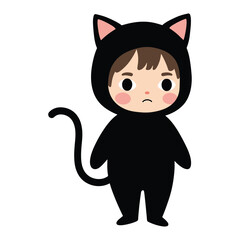 Adorable child in cute black cat costume looking sad