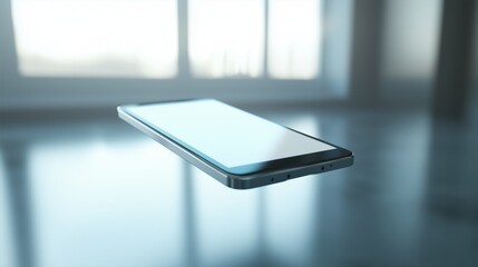 An iphone screen floating in the air. Mobile digital 3d phone with hologram. A futuristic smartphone with a realistic interface screen. An iphone display hovering in lifestyle midair.