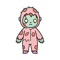 Cute cartoon zombie ready for trick-or-treating on Halloween night