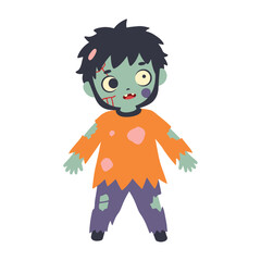 Cute zombie character ready for Halloween with spooky details