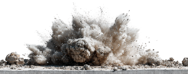 Explosion with rocks and dust isolated on transparent background