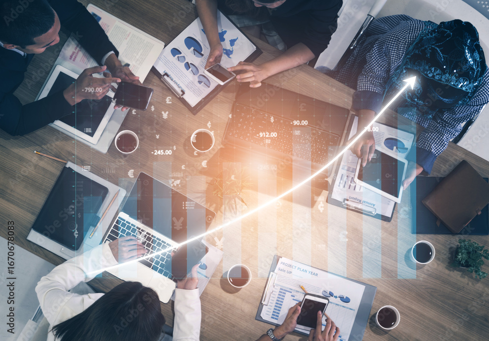 Aufkleber a diverse team collaborates in a meeting environment, analyzing financial data and strategies with l