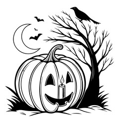 Pumpkin Vector Illustration on Black Background, Halloween Concept