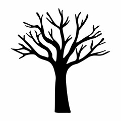 Obraz premium Black and white silhouette illustration of a leafless tree on white background