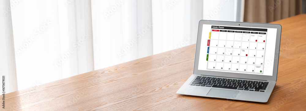 Aufkleber calendar on computer software application for modish schedule planning for personal organizer and on