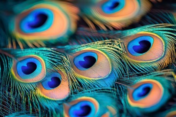 Obraz premium Close up of a peacock's feathers, showcasing their vibrant colors