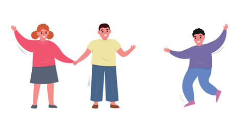 Group of children are friends, meet. Girl and boy play, communicate. Vector flat graphics.